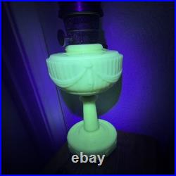 Aladdin Tall Lincoln Drape Alacite Uranium Glass Oil Lamp Model B Vintage 1940s