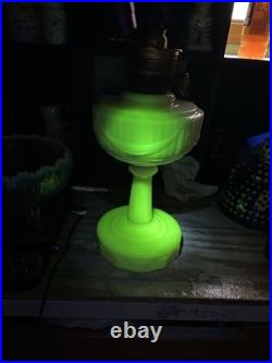 Aladdin Tall Lincoln Drape Alacite Uranium Glass Oil Lamp Model B Vintage 1940s