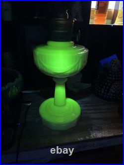 Aladdin Tall Lincoln Drape Alacite Uranium Glass Oil Lamp Model B Vintage 1940s