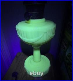 Aladdin Tall Lincoln Drape Alacite Uranium Glass Oil Lamp Model B Vintage 1940s