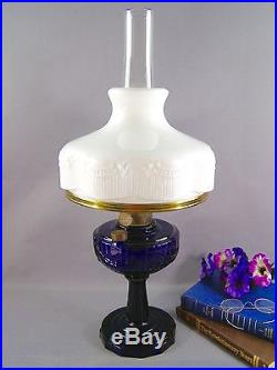 Aladdin Tall Lincoln Drape Cobalt Blue Oil Lamp With Chimney & Shade Reproduction