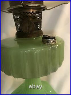 Aladdin Type B Corinthian Lamp Apple Green Jadite Handpainted Shade