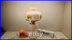 Aladdin Uranium Alacite Glass Tall Lincoln Drape Oil Lamp & Burner Chimney Shade