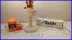 Aladdin Uranium Alacite Glass Tall Lincoln Drape Oil Lamp & Burner Chimney Shade