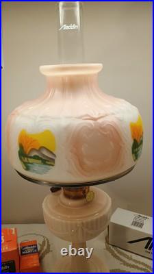 Aladdin Uranium Alacite Glass Tall Lincoln Drape Oil Lamp & Burner Chimney Shade