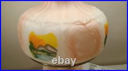 Aladdin Uranium Alacite Glass Tall Lincoln Drape Oil Lamp & Burner Chimney Shade