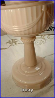 Aladdin Uranium Alacite Glass Tall Lincoln Drape Oil Lamp & Burner Chimney Shade