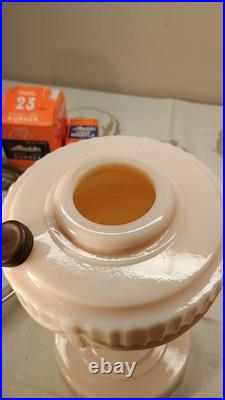 Aladdin Uranium Alacite Glass Tall Lincoln Drape Oil Lamp & Burner Chimney Shade