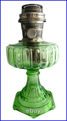 Aladdin Uranium Glass Green Cathedral 1934 #108 Lamp withNickle Model B Burner