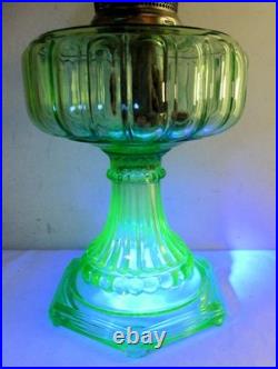 Aladdin Uranium Glass Green Cathedral 1934 #108 Lamp withNickle Model B Burner
