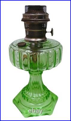 Aladdin Uranium Glass Green Cathedral 1934 #108 Lamp withNickle Model B Burner