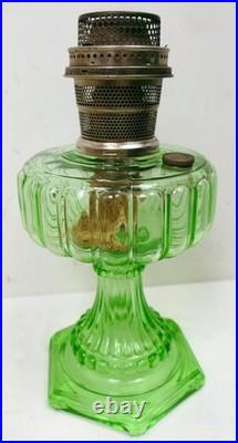 Aladdin Uranium Glass Green Cathedral 1934 #108 Lamp withNickle Model B Burner