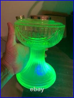 Aladdin Vaseline Uranium Glass Short Lincoln Drape Oil Lamp Electric Glows 2004
