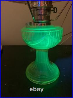 Aladdin Vaseline Uranium Glass Short Lincoln Drape Oil Lamp Electric Glows 2004