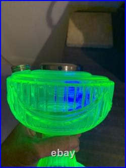 Aladdin Vaseline Uranium Glass Short Lincoln Drape Oil Lamp Electric Glows 2004