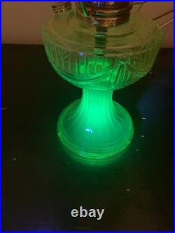 Aladdin Vaseline Uranium Glass Short Lincoln Drape Oil Lamp Electric Glows 2004