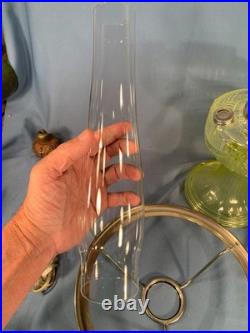 Aladdin Vaseline Uranium Glass Short Lincoln Drape Oil Lamp Electric Glows 2004