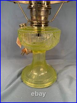 Aladdin Vaseline Uranium Glass Short Lincoln Drape Oil Lamp Electric Glows 2004