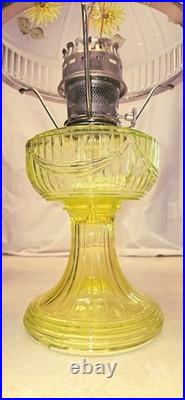 Aladdin Vaseline Uranium Glass Short Lincoln Drape Oil Lamp Signed & Glows 2004
