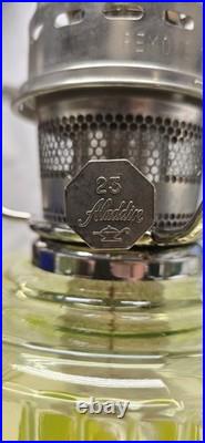 Aladdin Vaseline Uranium Glass Short Lincoln Drape Oil Lamp Signed & Glows 2004