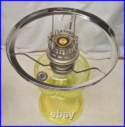 Aladdin Vaseline Uranium Glass Short Lincoln Drape Oil Lamp Signed & Glows 2004