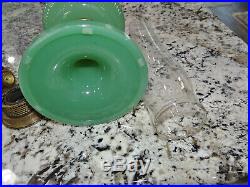 Aladdin Vertique Jadeite Jade Green Moonstone Glass Kerosene Oil Lamp Vtg