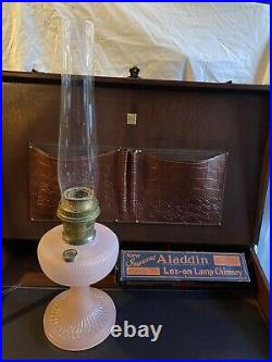 Aladdin Vertique Rose Moonstone Kerosene Oil Lamp B-87 Nu-Type ModelB 2 Chimneys