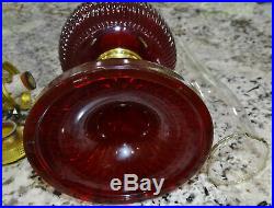 Aladdin Vertique Ruby Red Glass Kerosene Oil Lamp Vtg