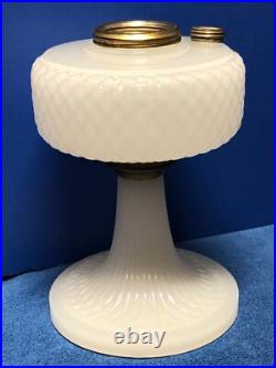 Aladdin WHITE MOONSTONE Glass Diamond Quilt c1937 Kerosene Oil Lamp Base B-85