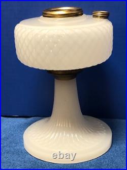 Aladdin WHITE MOONSTONE Glass Diamond Quilt c1937 Kerosene Oil Lamp Base B-85