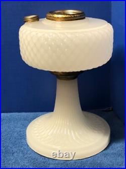 Aladdin WHITE MOONSTONE Glass Diamond Quilt c1937 Kerosene Oil Lamp Base B-85
