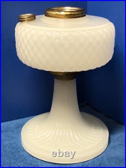Aladdin WHITE MOONSTONE Glass Diamond Quilt c1937 Kerosene Oil Lamp Base B-85