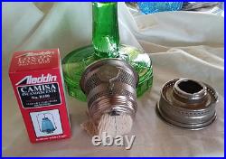 Aladdin Washington Drape Glass Oil Lamp Green Glass withnew Lox-On lamp Mantle