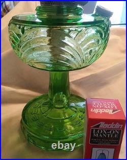 Aladdin Washington Drape Glass Oil Lamp Green Glass withnew Lox-On lamp Mantle
