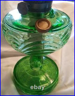 Aladdin Washington Drape Glass Oil Lamp Green Glass withnew Lox-On lamp Mantle