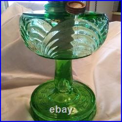 Aladdin Washington Drape Glass Oil Lamp Green Glass withnew Lox-On lamp Mantle