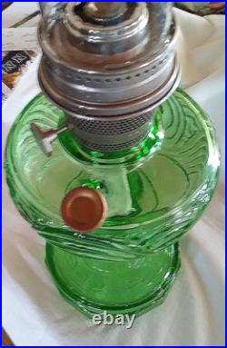 Aladdin Washington Drape Glass Oil Lamp Green Glass withnew Lox-On lamp Mantle