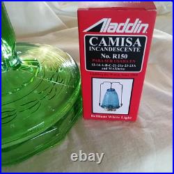 Aladdin Washington Drape Glass Oil Lamp Green Glass withnew Lox-On lamp Mantle