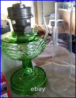 Aladdin Washington Drape Glass Oil Lamp Green Glass withnew Lox-On lamp Mantle