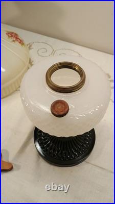 Aladdin White Black Diamond Quilt Table Lamp B-90 with Floral Shade Elec. Burner