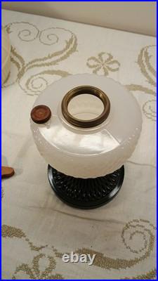 Aladdin White Black Diamond Quilt Table Lamp B-90 with Floral Shade Elec. Burner