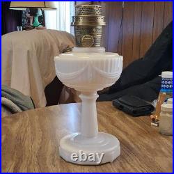 Aladdin White Draped Glass Oil Lamp with Metal Burner and Knob Control