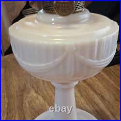 Aladdin White Draped Glass Oil Lamp with Metal Burner and Knob Control