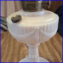 Aladdin White Draped Glass Oil Lamp with Metal Burner and Knob Control