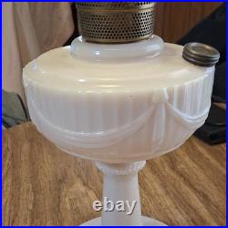 Aladdin White Draped Glass Oil Lamp with Metal Burner and Knob Control