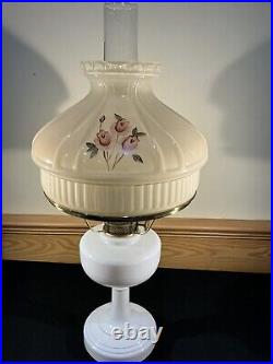 Aladdin White Glass Simplicity c. 1950 Kerosene Oil Lamp Base Triple Rose Shade