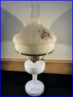 Aladdin White Glass Simplicity c. 1950 Kerosene Oil Lamp Base Triple Rose Shade