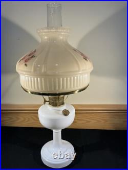 Aladdin White Glass Simplicity c. 1950 Kerosene Oil Lamp Base Triple Rose Shade