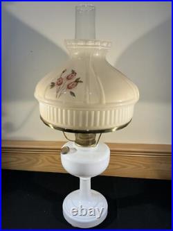 Aladdin White Glass Simplicity c. 1950 Kerosene Oil Lamp Base Triple Rose Shade