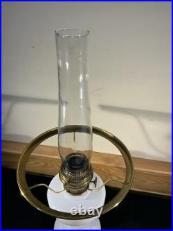 Aladdin White Glass Simplicity c. 1950 Kerosene Oil Lamp Base Triple Rose Shade